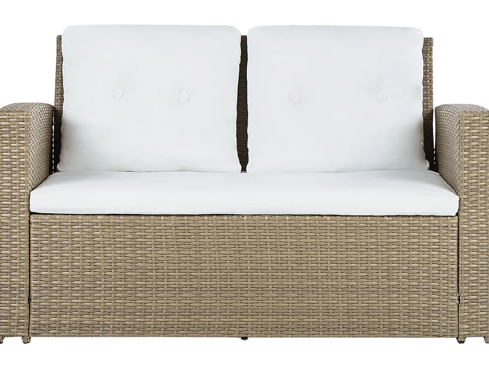 Lounge Set Rattan Hellbraun 4-Sitzer Auflagen Cremeweis Luca