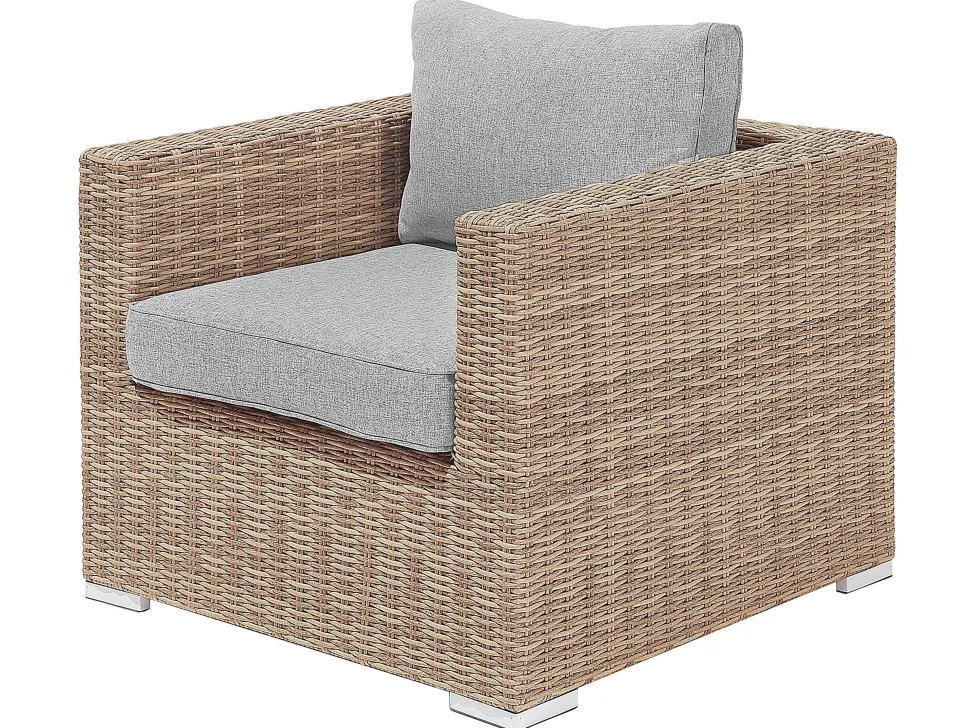 Lounge Set Rattan Hellbraun 6-Sitzer Rechtsseitig Modular Auflagen Hellgrau Contare