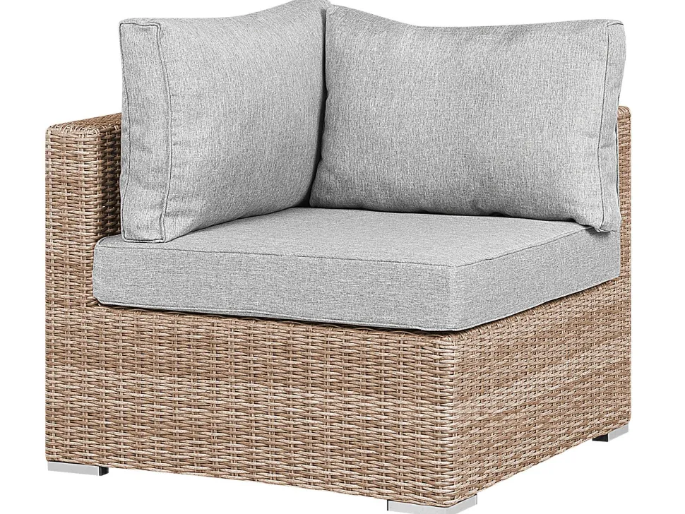 Lounge Set Rattan Hellbraun 6-Sitzer Rechtsseitig Modular Auflagen Hellgrau Contare
