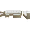 Lounge Set Rattan Hellbraun 8-Sitzer Modular Auflagen Cremeweis Maestro Ii