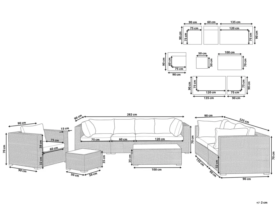 Lounge Set Rattan Hellbraun 8-Sitzer Modular Auflagen Cremeweis Maestro Ii