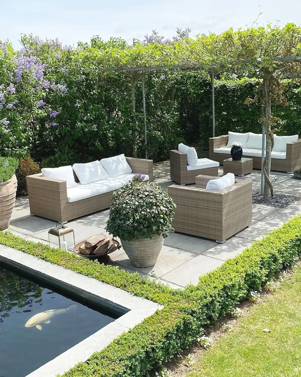 Lounge Set Rattan Hellbraun 8-Sitzer Modular Auflagen Cremeweis Maestro Ii