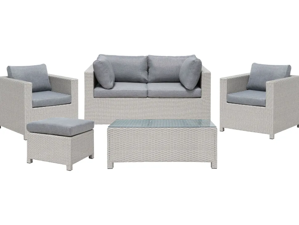 Lounge Set Rattan Hellgrau 4-Sitzer Auflagen Grau Milano