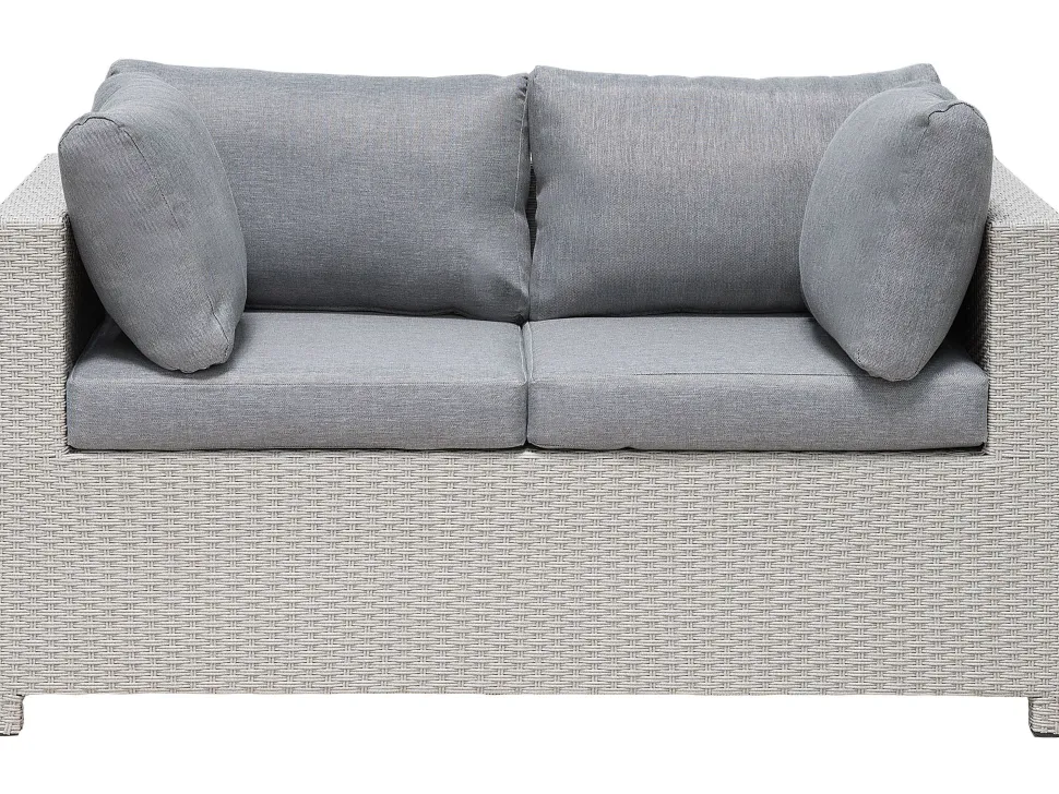 Lounge Set Rattan Hellgrau 4-Sitzer Auflagen Grau Milano