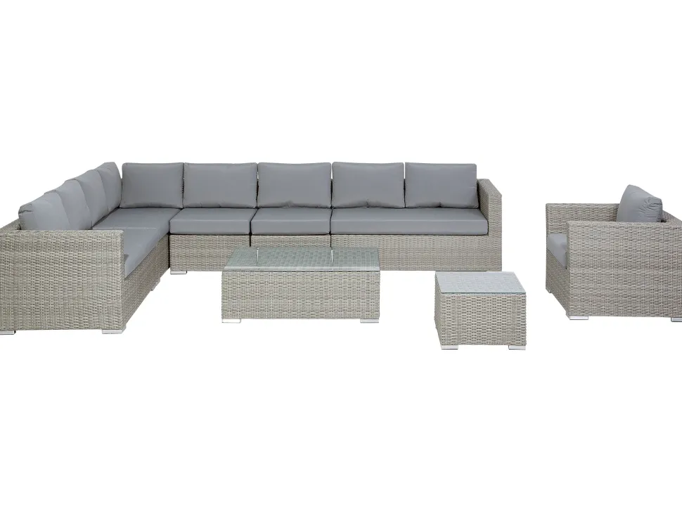 Lounge Set Rattan Hellgrau 8-Sitzer Modular Auflagen Grau Xxl