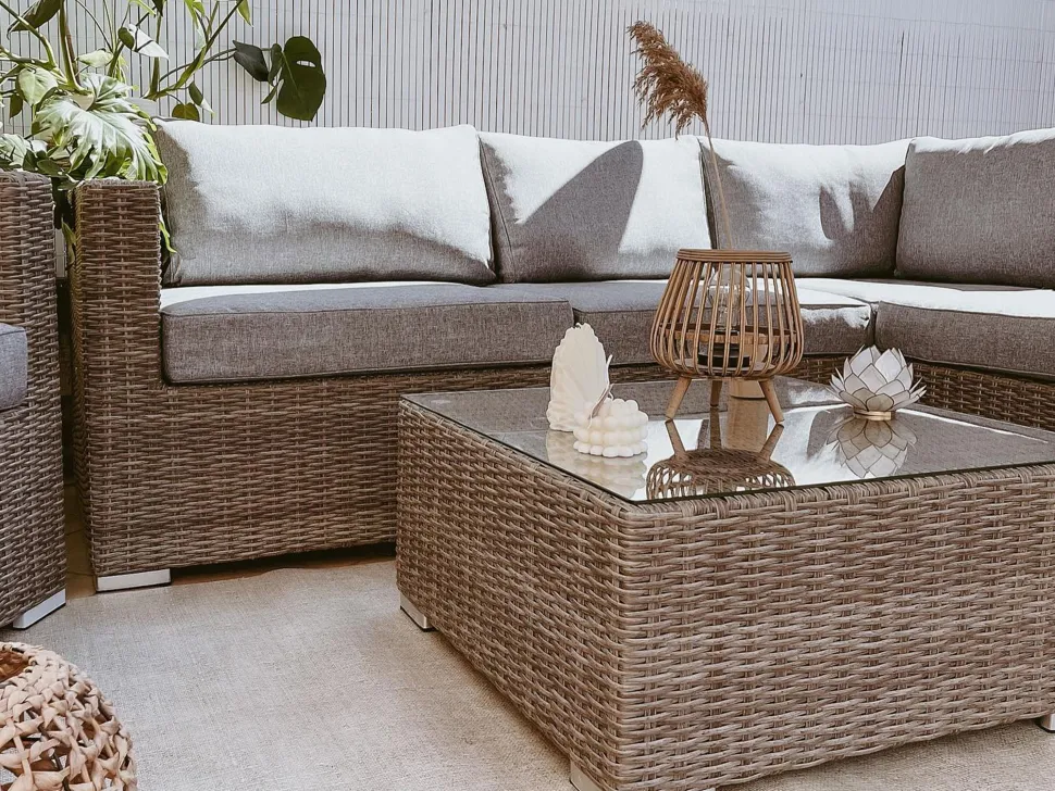 Lounge Set Rattan Hellgrau 8-Sitzer Modular Auflagen Grau Xxl