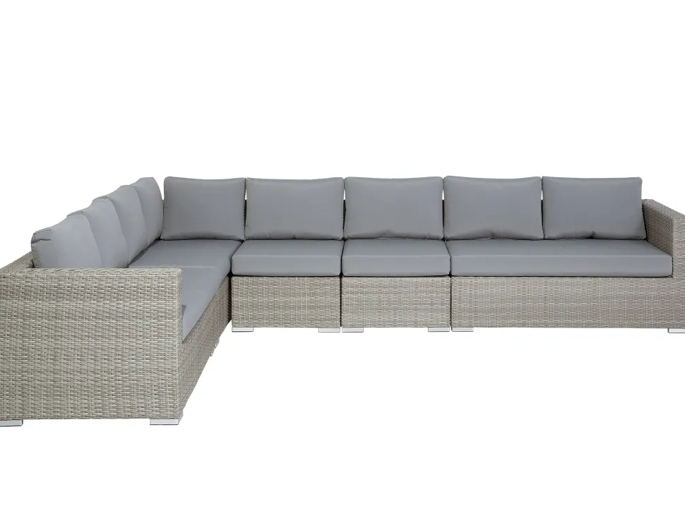 Lounge Set Rattan Hellgrau 8-Sitzer Modular Auflagen Grau Xxl