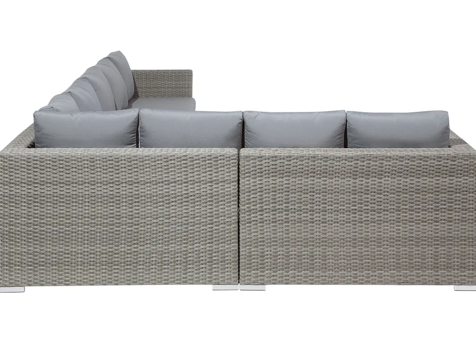 Lounge Set Rattan Hellgrau 8-Sitzer Modular Auflagen Grau Xxl
