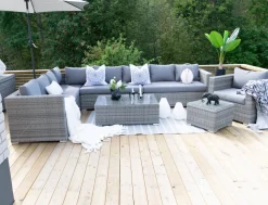 Lounge Set Rattan Hellgrau 8-Sitzer Modular Auflagen Grau Xxl