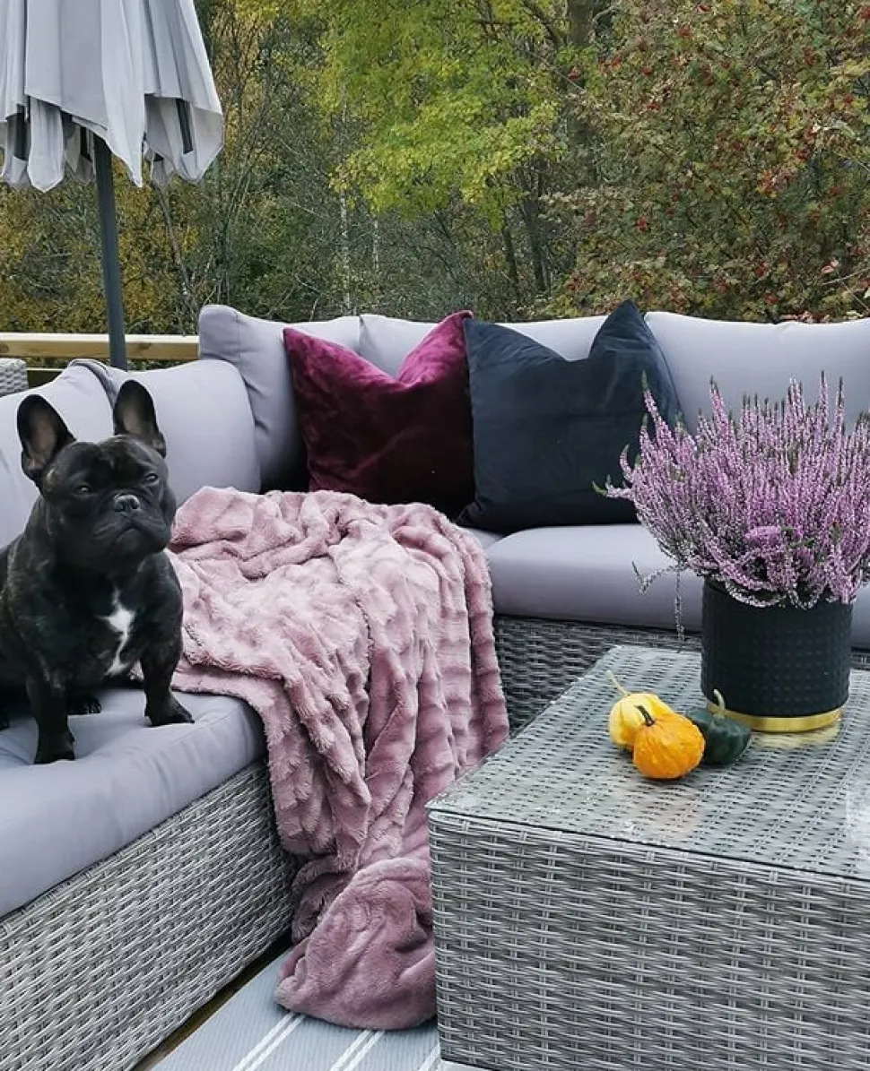 Lounge Set Rattan Hellgrau 8-Sitzer Modular Auflagen Grau Xxl