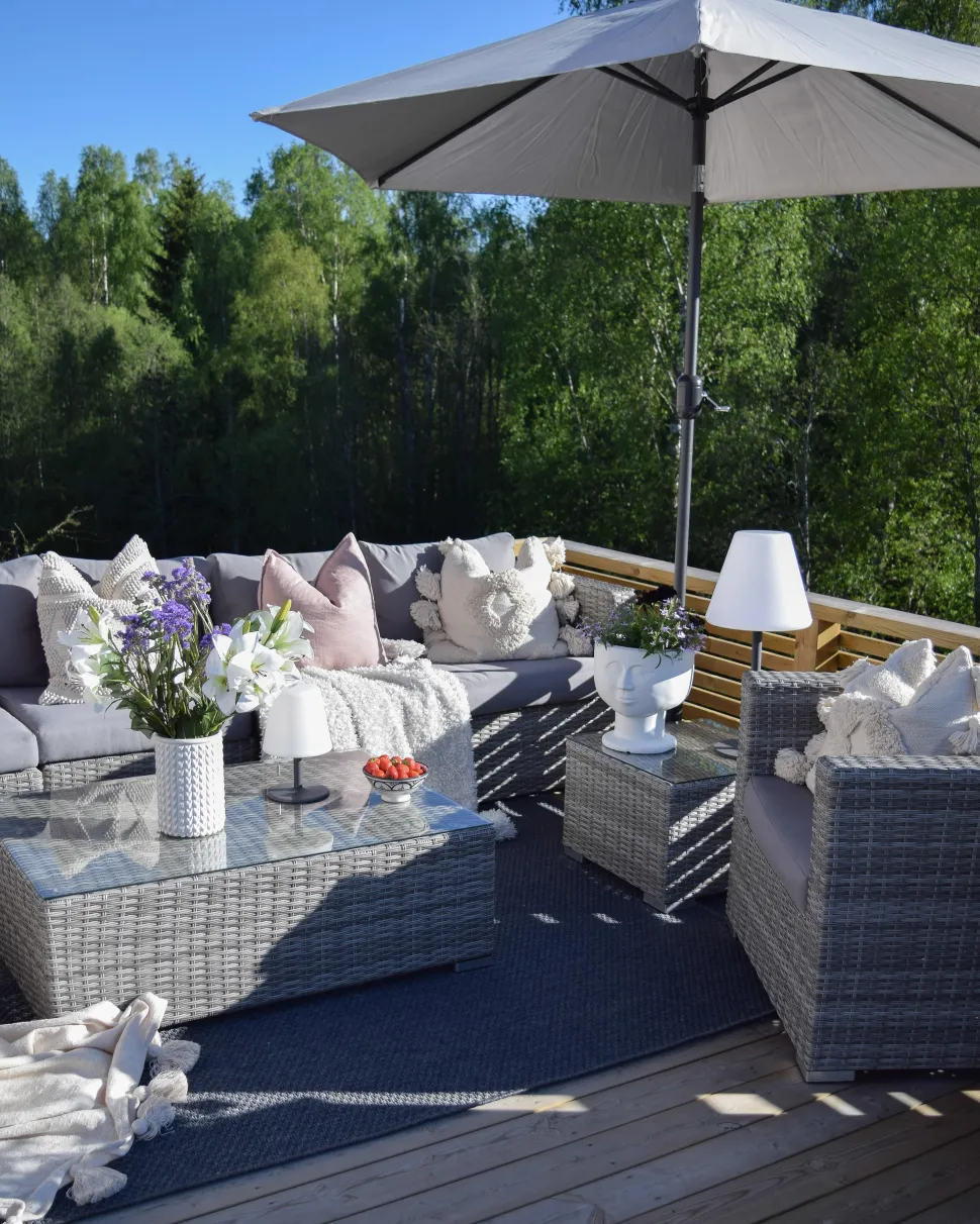 Lounge Set Rattan Hellgrau 8-Sitzer Modular Auflagen Grau Xxl
