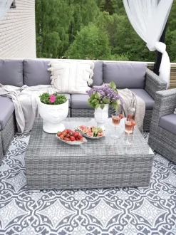 Lounge Set Rattan Hellgrau 8-Sitzer Modular Auflagen Grau Xxl