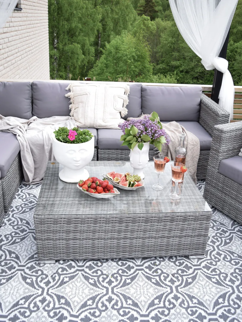 Lounge Set Rattan Hellgrau 8-Sitzer Modular Auflagen Grau Xxl