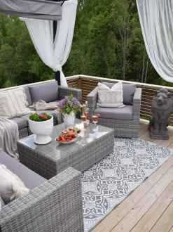 Lounge Set Rattan Hellgrau 8-Sitzer Modular Auflagen Grau Xxl