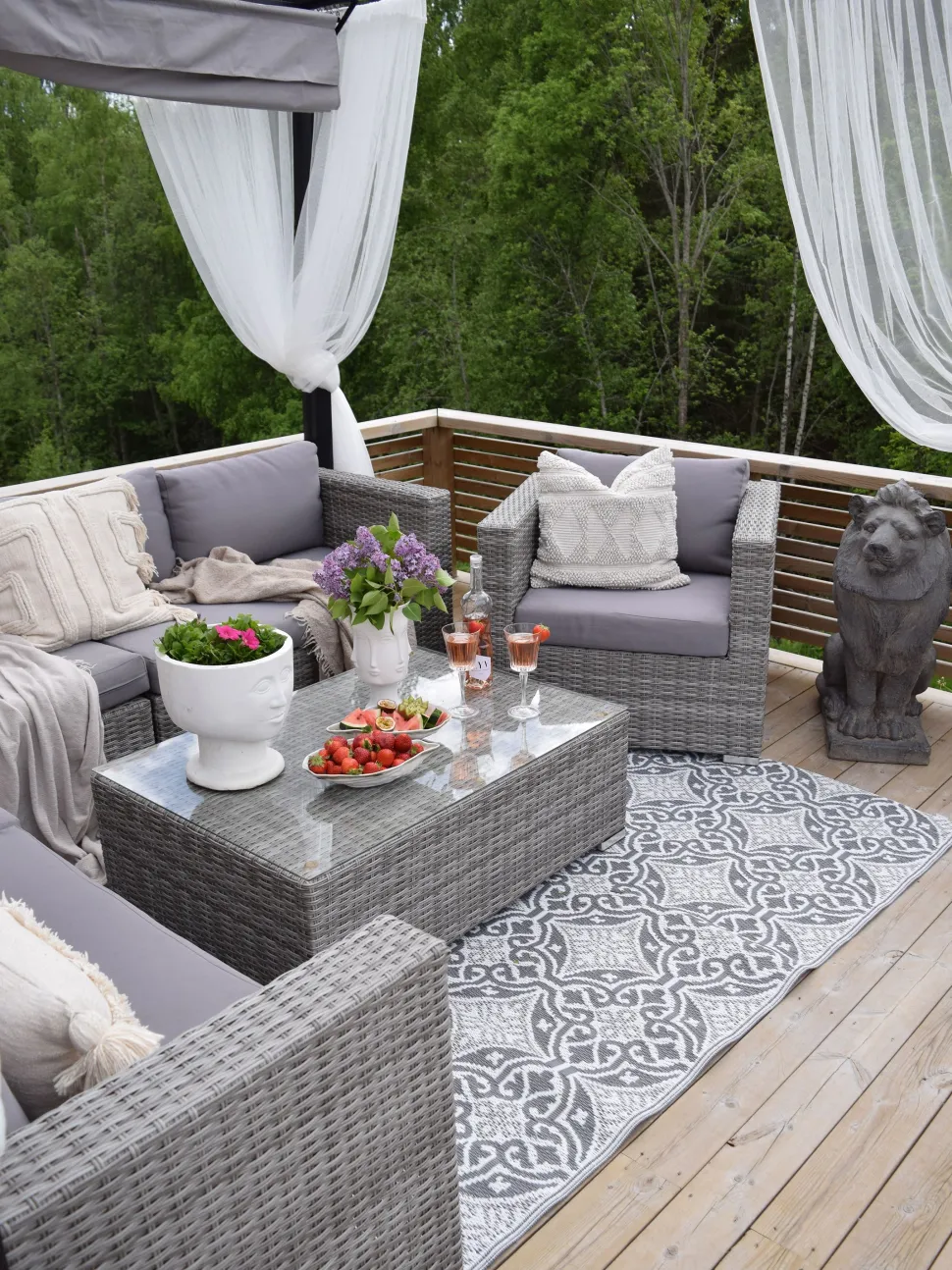 Lounge Set Rattan Hellgrau 8-Sitzer Modular Auflagen Grau Xxl