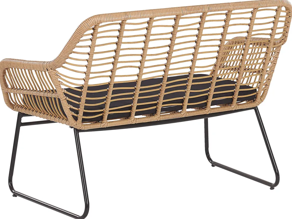Lounge Set Rattan Naturlich 4-Sitzer Auflagen Schwarz Minori