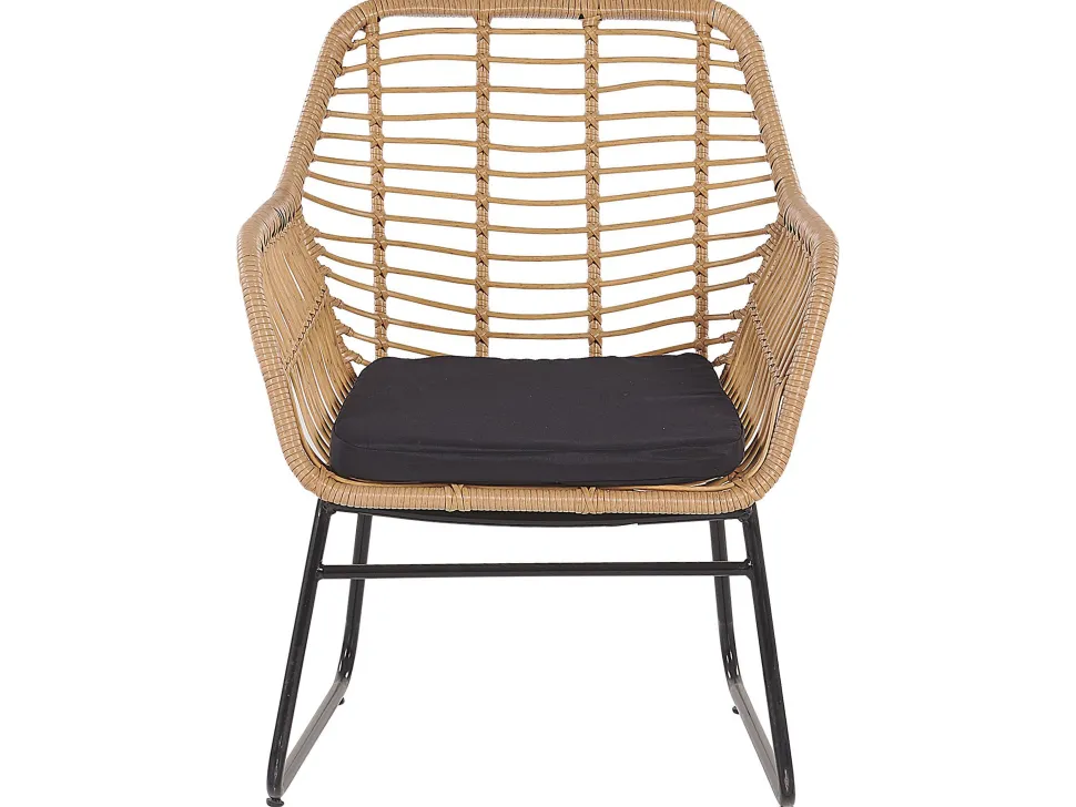 Lounge Set Rattan Naturlich 4-Sitzer Auflagen Schwarz Minori