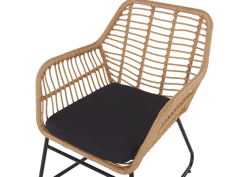 Lounge Set Rattan Naturlich 4-Sitzer Auflagen Schwarz Minori