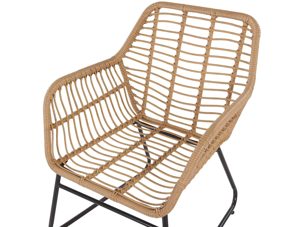 Lounge Set Rattan Naturlich 4-Sitzer Auflagen Schwarz Minori