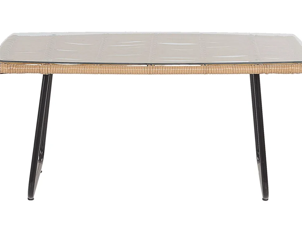Lounge Set Rattan Naturlich 4-Sitzer Auflagen Schwarz Minori