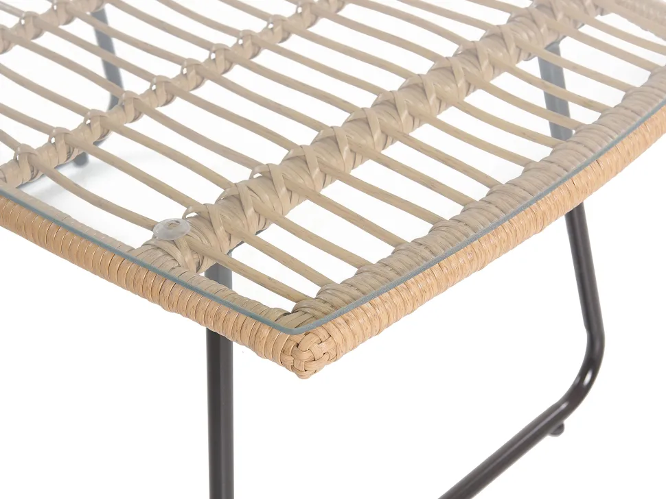 Lounge Set Rattan Naturlich 4-Sitzer Auflagen Schwarz Minori