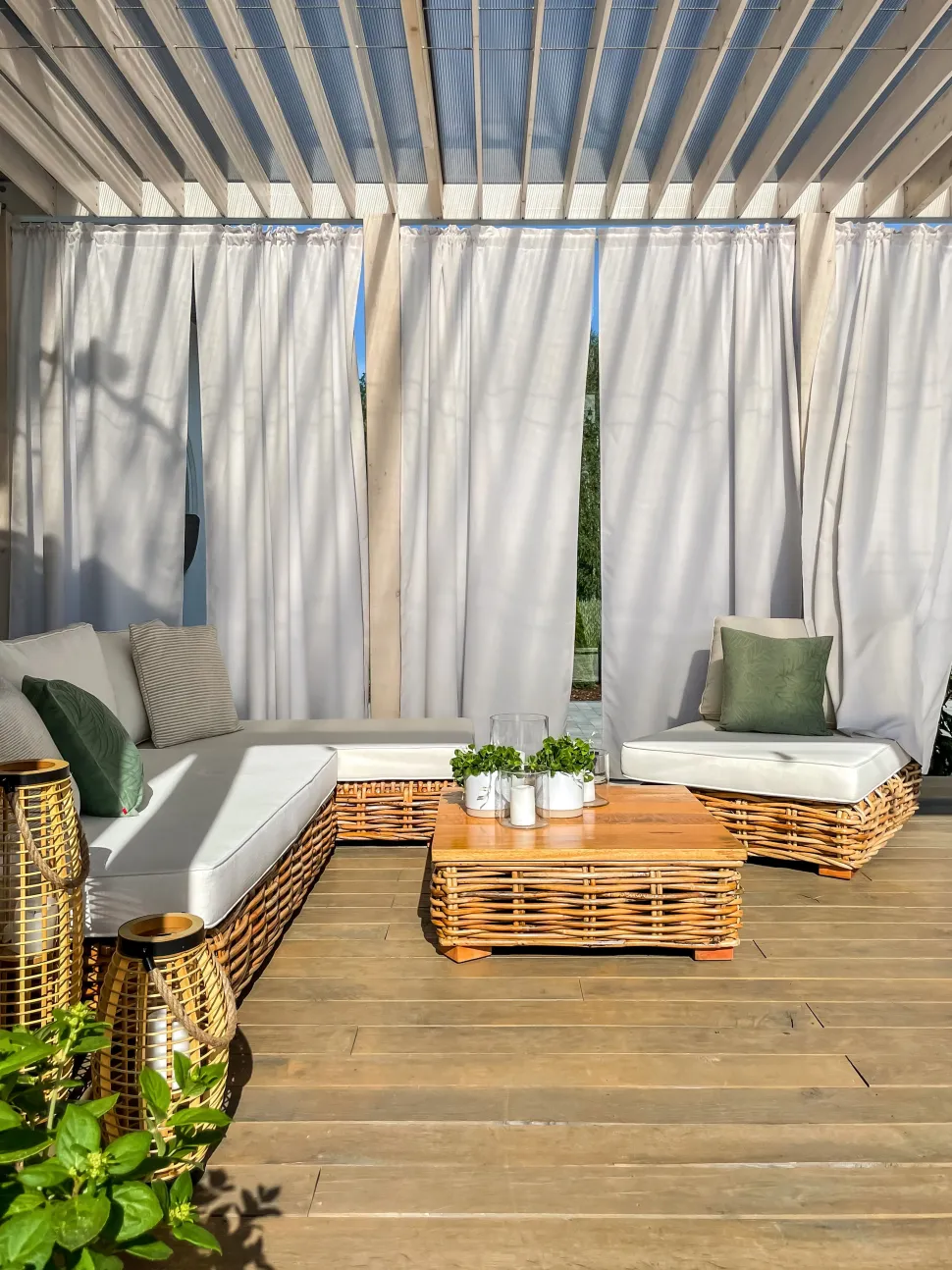 Lounge Set Rattan Naturlich 4-Sitzer Rechtsseitig Modular Auflagen Cremeweis Varallo