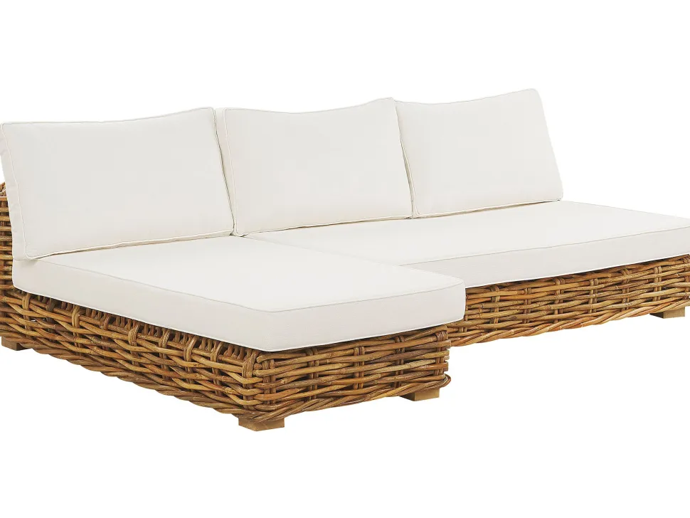 Lounge Set Rattan Naturlich 4-Sitzer Rechtsseitig Modular Auflagen Cremeweis Varallo