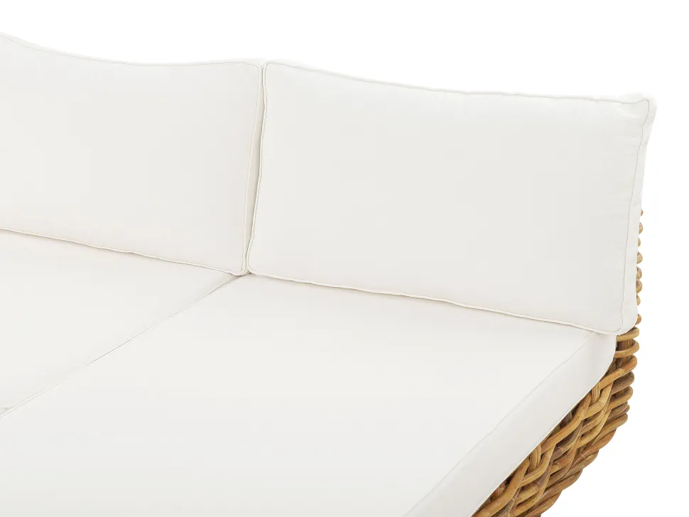 Lounge Set Rattan Naturlich 4-Sitzer Rechtsseitig Modular Auflagen Cremeweis Varallo