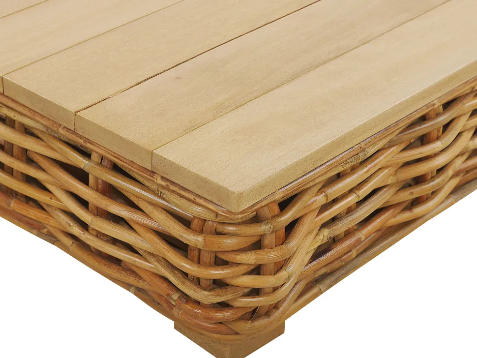 Lounge Set Rattan Naturlich 4-Sitzer Rechtsseitig Modular Auflagen Cremeweis Varallo