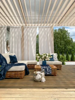 Lounge Set Rattan Naturlich 4-Sitzer Linksseitig Modular Auflagen Cremeweis Varallo