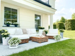 Lounge Set Rattan Naturlich 4-Sitzer Linksseitig Modular Auflagen Cremeweis Varallo