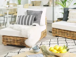 Lounge Set Rattan Naturlich 4-Sitzer Linksseitig Modular Auflagen Cremeweis Varallo