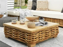 Lounge Set Rattan Naturlich 4-Sitzer Linksseitig Modular Auflagen Cremeweis Varallo