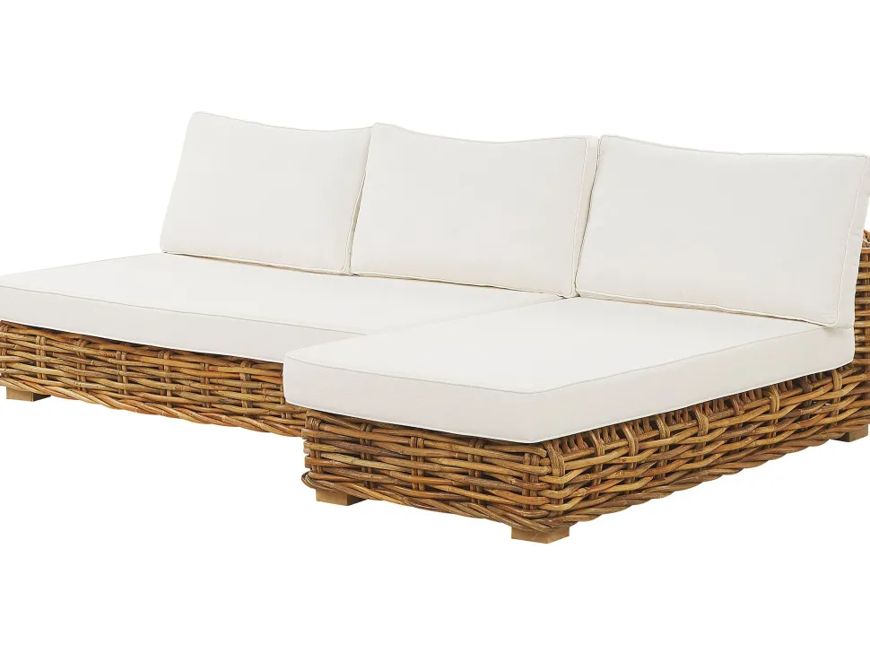 Lounge Set Rattan Naturlich 4-Sitzer Linksseitig Modular Auflagen Cremeweis Varallo