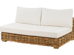 Lounge Set Rattan Naturlich 4-Sitzer Linksseitig Modular Auflagen Cremeweis Varallo