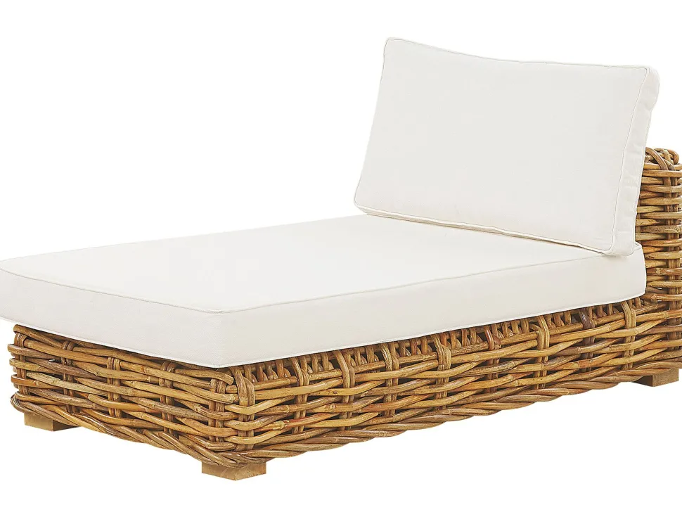 Lounge Set Rattan Naturlich 4-Sitzer Linksseitig Modular Auflagen Cremeweis Varallo