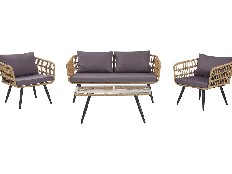 Lounge Set Rattan Naturlich 4-Sitzer Auflagen Graphitgrau Fobello
