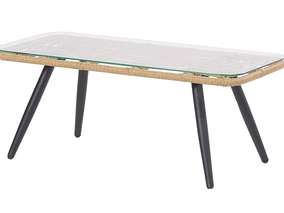 Lounge Set Rattan Naturlich 4-Sitzer Auflagen Graphitgrau Fobello