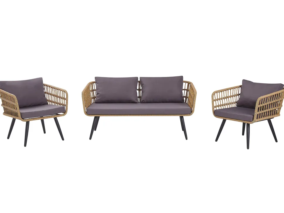 Lounge Set Rattan Naturlich 4-Sitzer Auflagen Graphitgrau Fobello