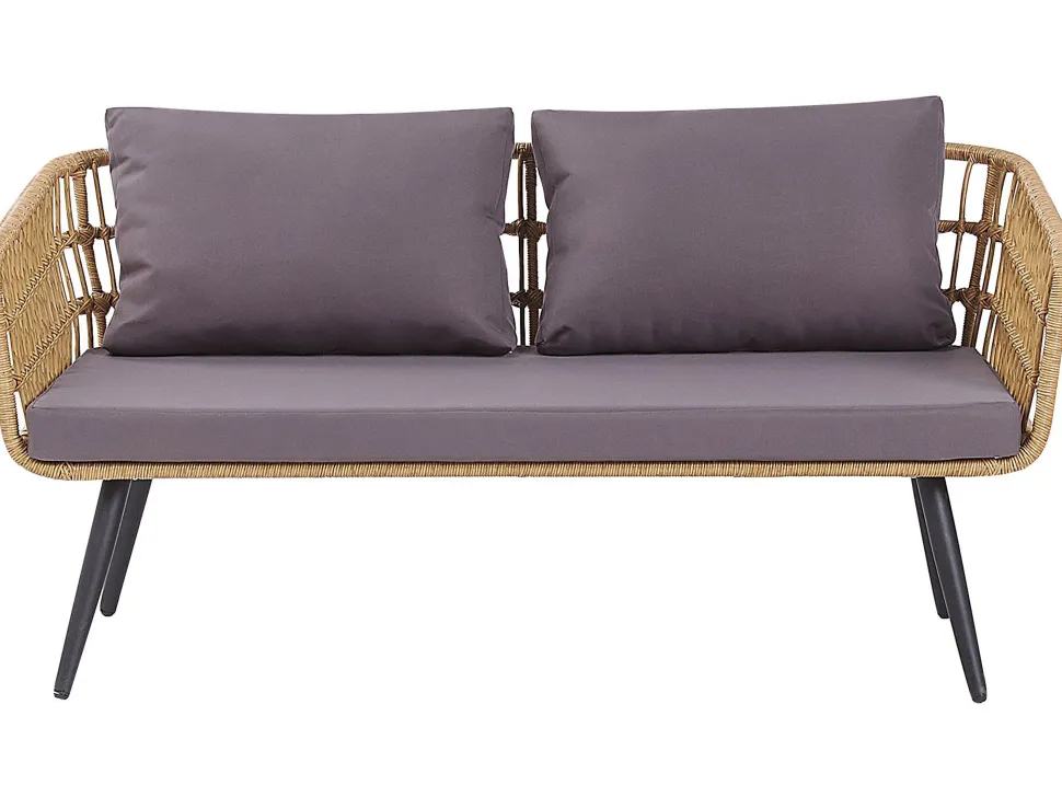 Lounge Set Rattan Naturlich 4-Sitzer Auflagen Graphitgrau Fobello