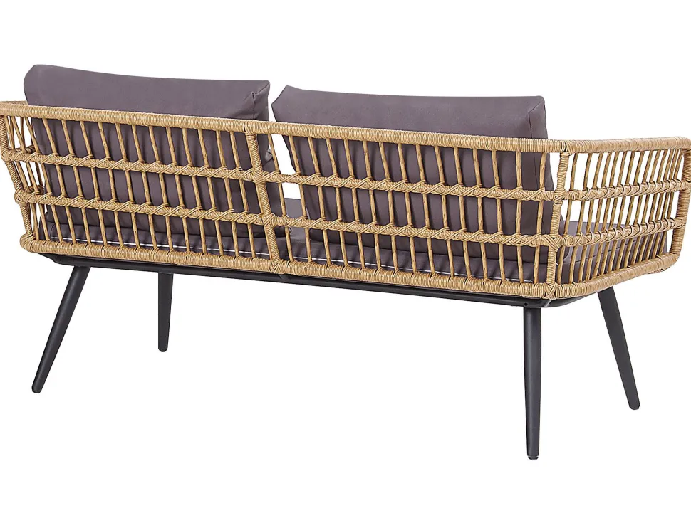 Lounge Set Rattan Naturlich 4-Sitzer Auflagen Graphitgrau Fobello