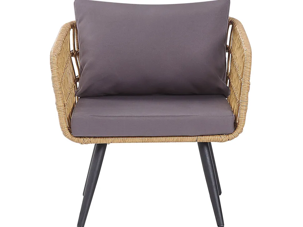 Lounge Set Rattan Naturlich 4-Sitzer Auflagen Graphitgrau Fobello