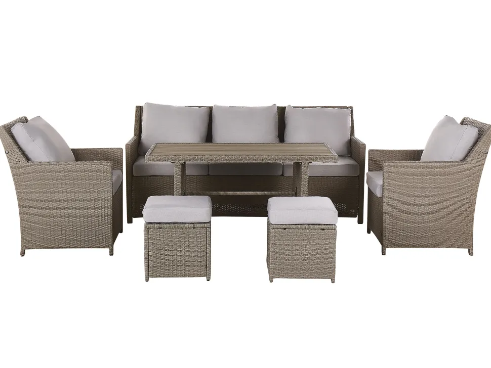 Lounge Set Rattan Taupe 5-Sitzer Auflagen Grau Fonti
