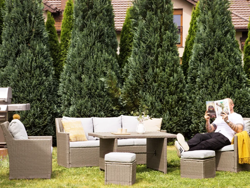 Lounge Set Rattan Taupe 5-Sitzer Auflagen Grau Fonti