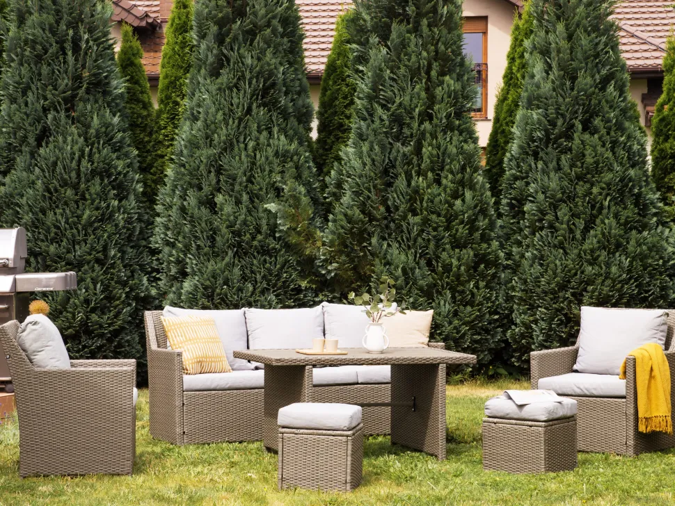 Lounge Set Rattan Taupe 5-Sitzer Auflagen Grau Fonti