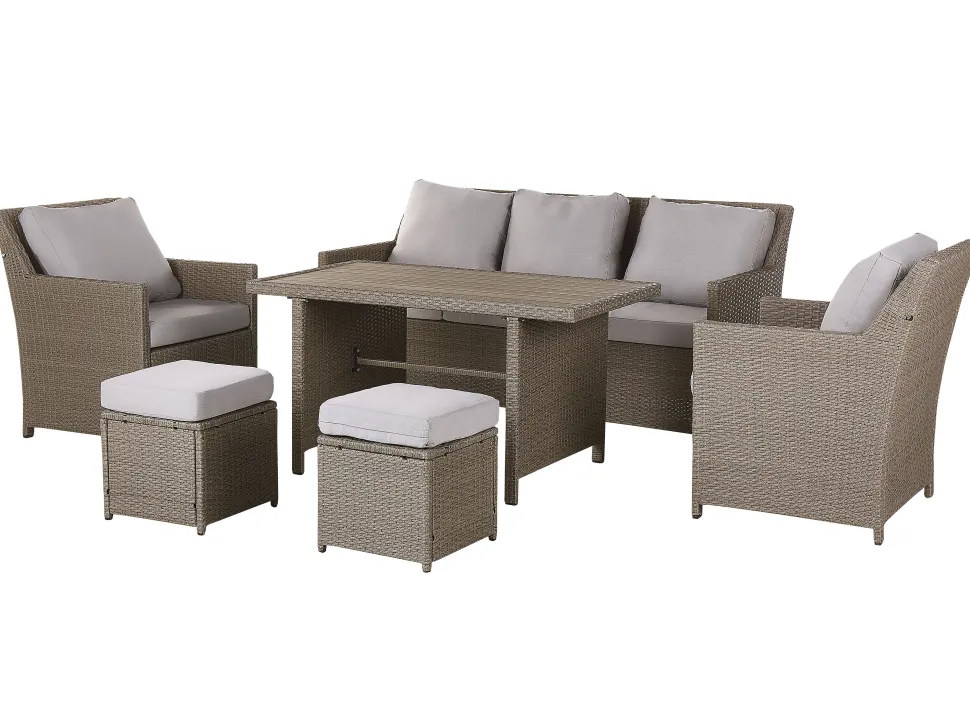Lounge Set Rattan Taupe 5-Sitzer Auflagen Grau Fonti