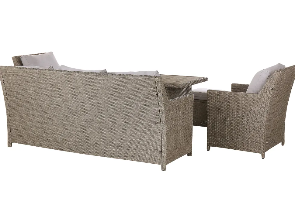 Lounge Set Rattan Taupe 5-Sitzer Auflagen Grau Fonti