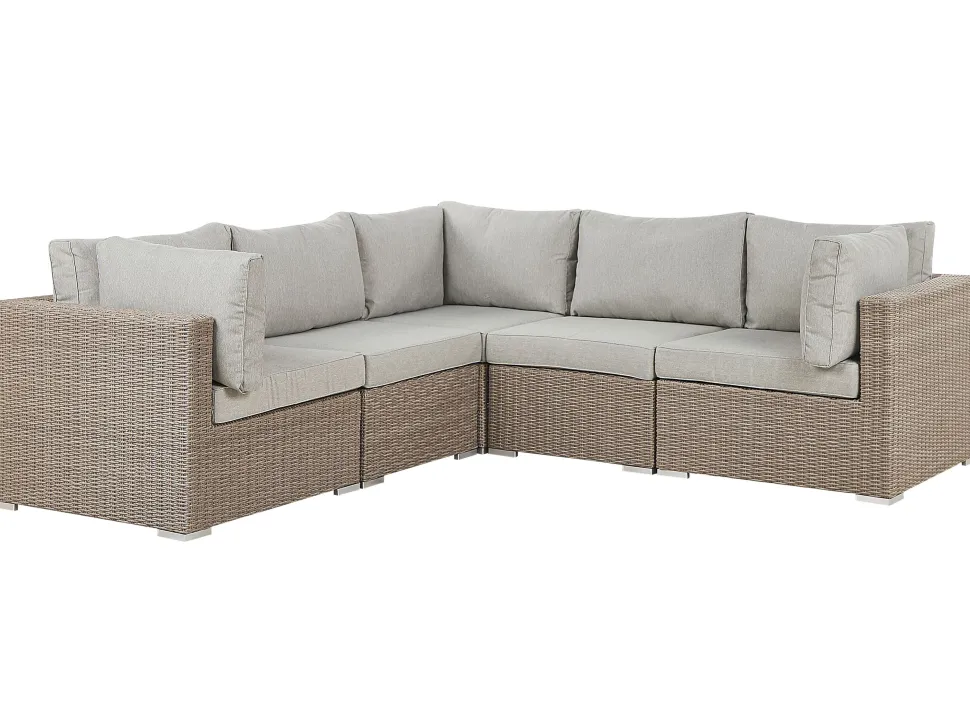 Lounge Set Rattan Taupe 6-Sitzer Linksseitig Modular Auflagen Hellgrau Contare
