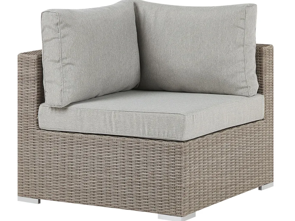 Lounge Set Rattan Taupe 6-Sitzer Linksseitig Modular Auflagen Hellgrau Contare