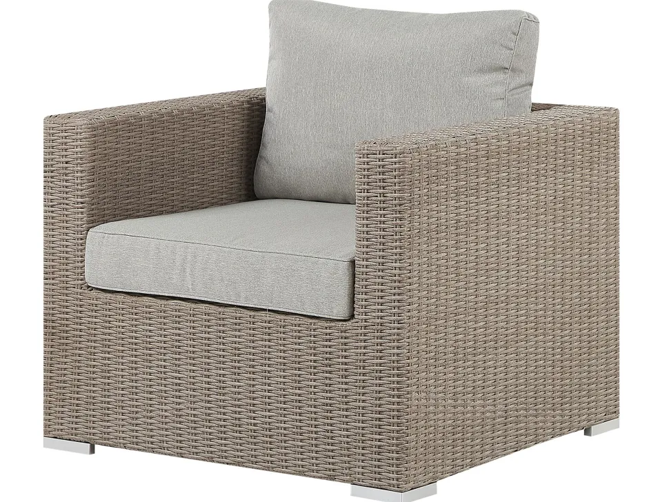 Lounge Set Rattan Taupe 6-Sitzer Linksseitig Modular Auflagen Hellgrau Contare